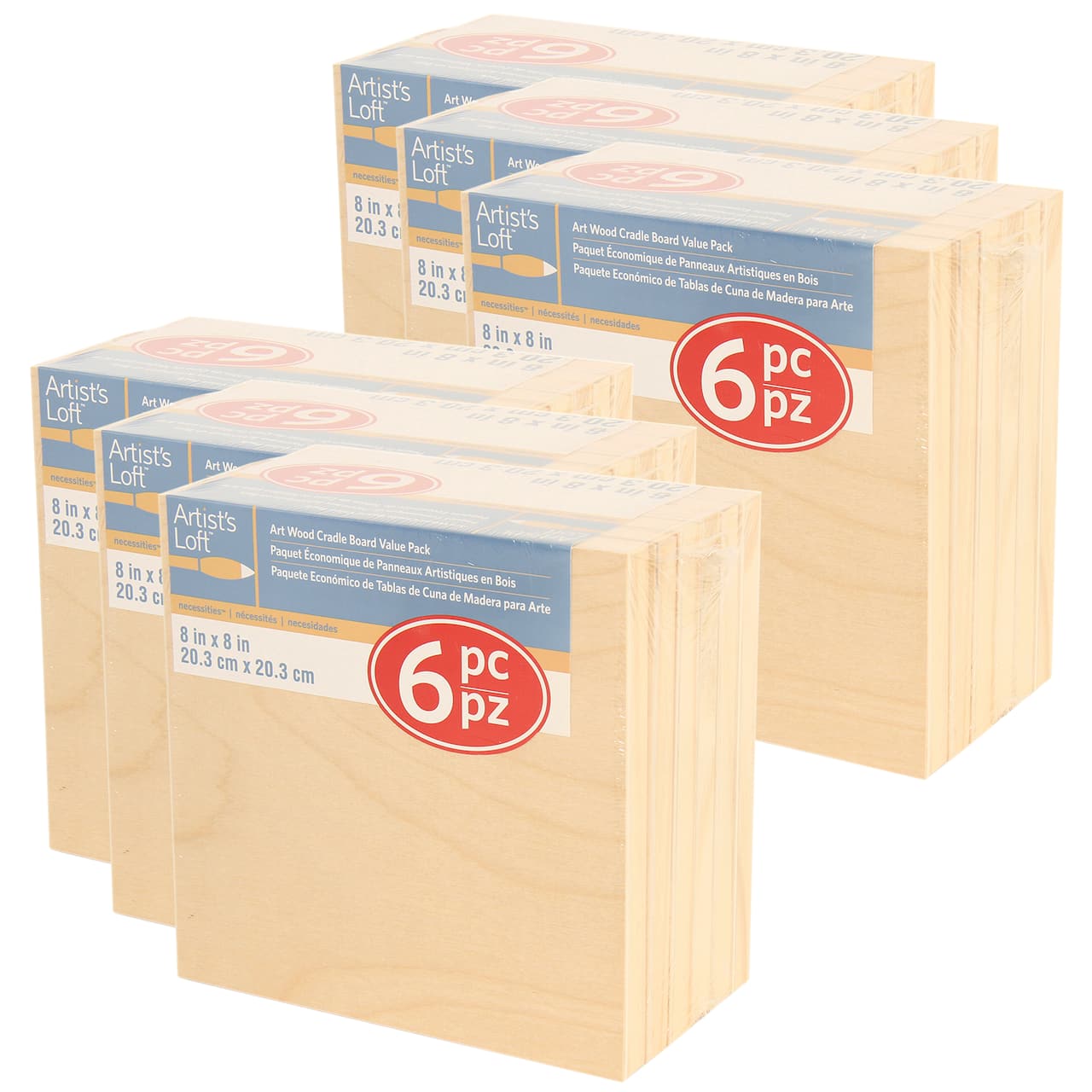 6 Packs: 6 ct. (36 total) 8" x 8" Cradled Wood Painting Panels by Artist's Loft™